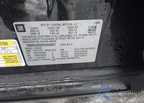 2017 Chevrolet Traverse Premier from USA, damaged, VIN 1GNKVJKD3HJ264567